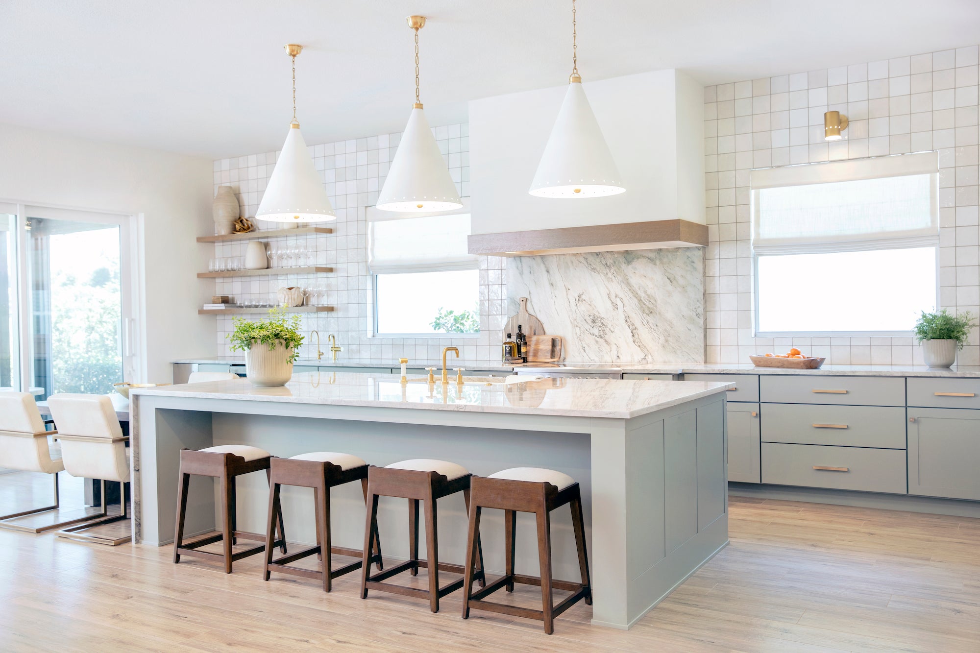 A coastal inspired kitchen with zellige tile and serene blues by Lisa & Leroy.